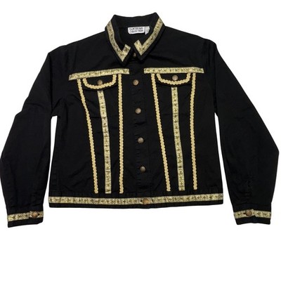 Vintage 90s Y2K Tantrums Collection Black Gold Embroidered Western Jacket XL