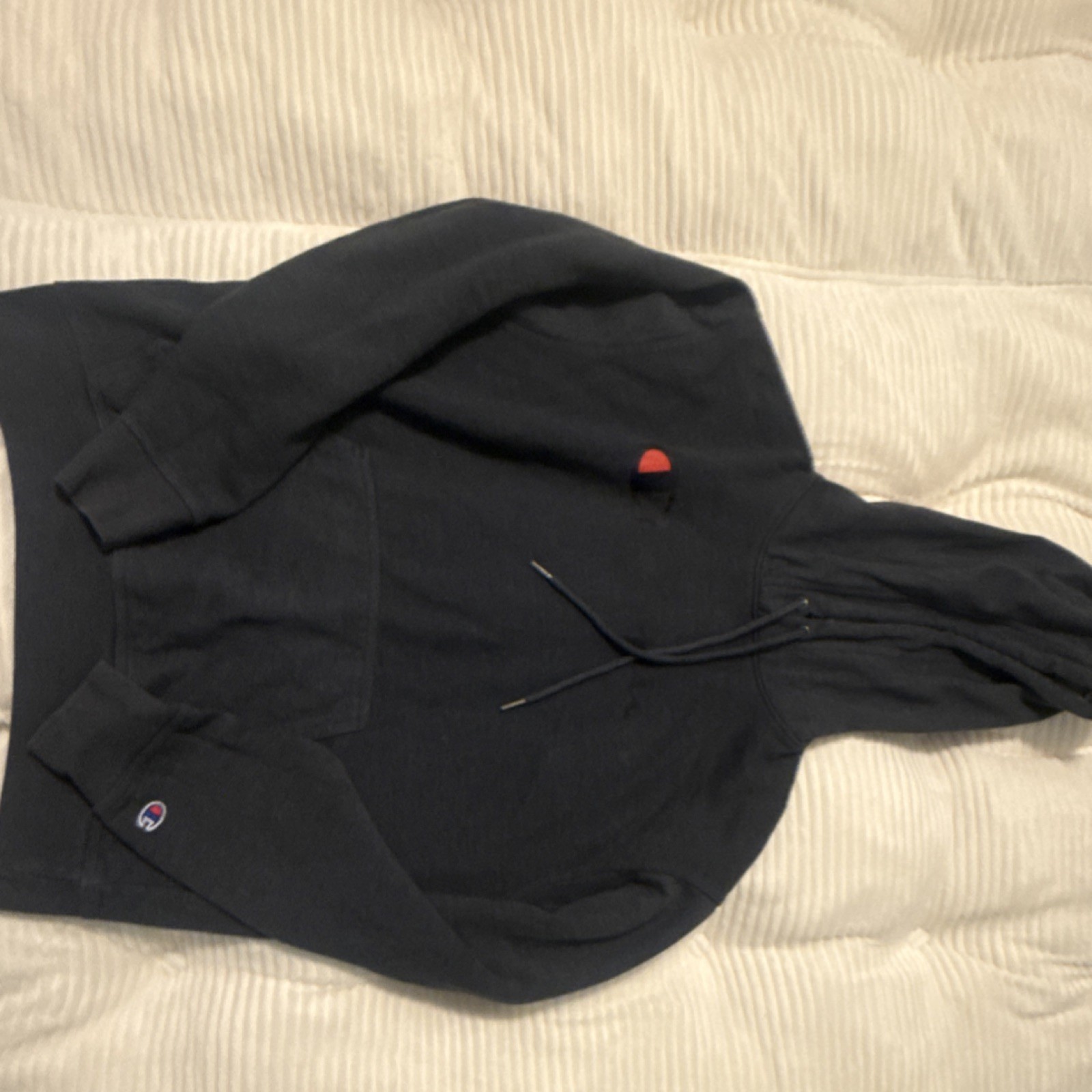 Champion Men's Black Solid Pullover Hoodie Drawstring Long Sleeve Regular S