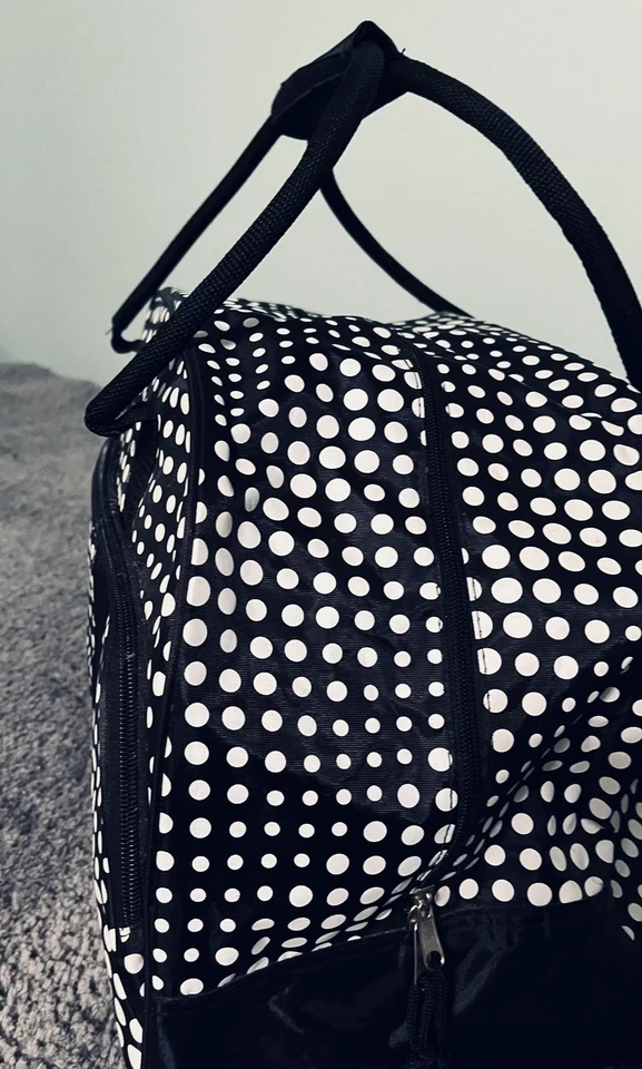 Bolsa de Lona con Ruedas de Viaje para Equipaje de Mano Negro Blanco con Lunares Asa Foto 3 de 4