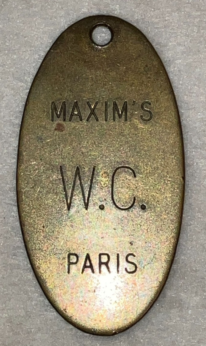 Maxim's W.C. Paris Restaurant 1976 Lowell Sigmund Original Oval Brass Key Fob