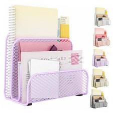 Mail Organizer Countertop, Metal File Holder with 3-Slot Desk Purple