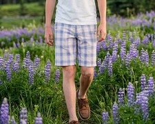 NWT Janie and Jack Boys Shorts Pink/Blue Plaid Linen- Size 18