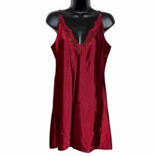 INC INTERNATIONAL CONCEPTS RED CHEMISE SLIP DRESS NIGHTGOWN LACE TRIMMED SIZE M