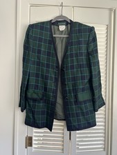 Vintage Harve Bernard Green Blue Check Blazer Shoulder Pads Sz 6 See Measurement
