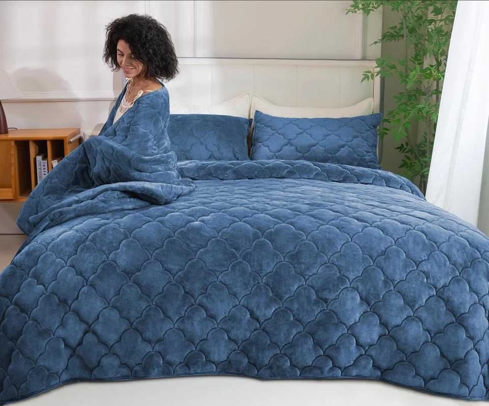 Бархатное одеяло комплект королевский размер - роскошь легкий бархат кровать одеяло и 2 таблетки... - Изображение 4 из 4