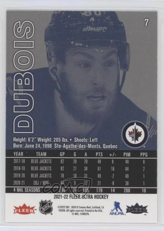 2021-22 Upper Deck Fleer Ultra Gold Speckled Rainbow Foil Pierre-Luc Dubois #7 - Image 2 of 2