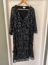Maya Deluxe Navy Sequin Dress UK 22 Sleeve Evening Party Wedding Occasion Plus