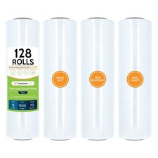 Cast Hand Stretch Wrap 15" x 1500' Clear Shrink Film 128 Rolls Cling 1500 Ft.