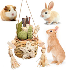 Natural Reedgrass Chew Toy Basket for Small Pets – Hanging Rodent Dental Toys wi