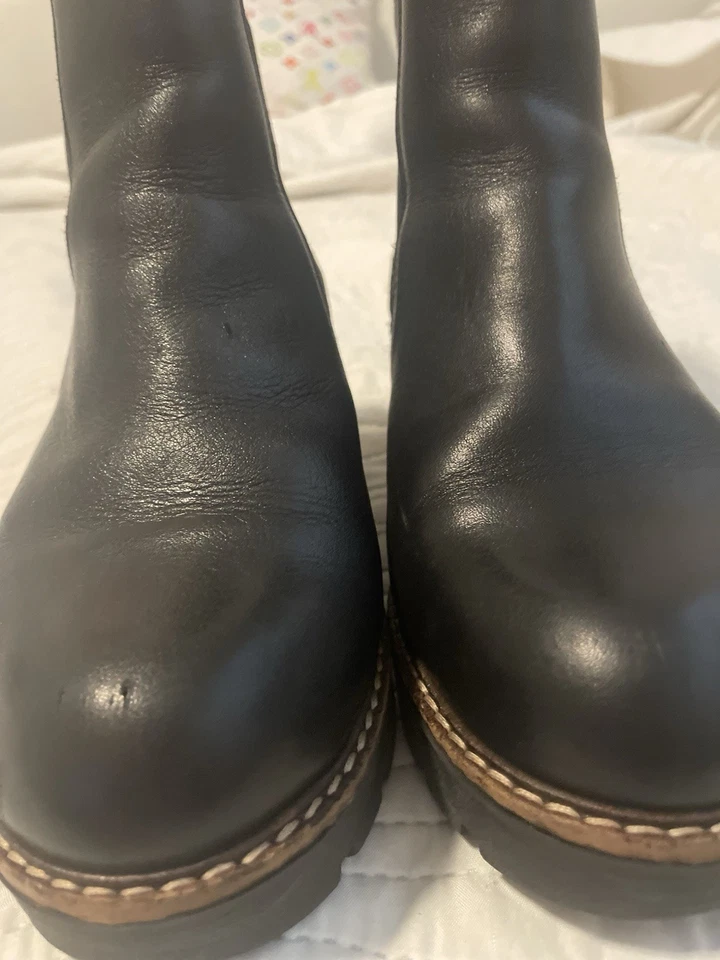 Botas para mujer Anthropologie EU 36 US 6 cuero negro gruesas tacos Chelsea tobillo Foto 4 de 4
