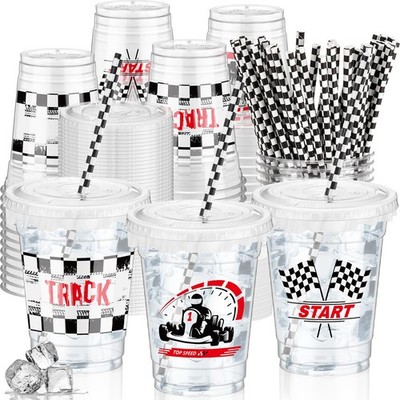 50 PCS 12 oz Checkered Racing Party Plastic Cups Race Car Birthday Supplies