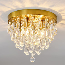 Crystal Flush Mount Ceiling Light Modern Crystal Chandelier Gold 4-Light Fixture