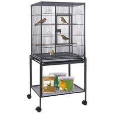 53 Inch Wrought Iron Large Bird Flight Cage with Rolling Stand for African Gr...