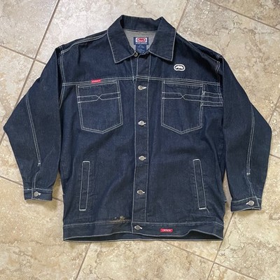 Ecko Unltd Denim Jacket Carpenter Pockets Embroidered Logo Dark Wash XL