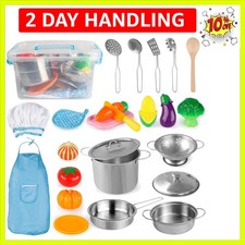 Play Kitchen Accessories, Kids Play Pots and Pans Playset with Mini Stainless...