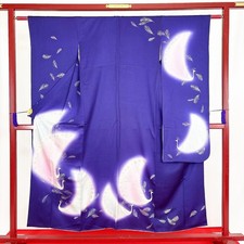 Japanese Kimono 'FURISODE' Silk/Blue/Peacock/Beautiful/Length:157cm N0714