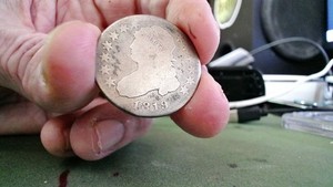 RARE, "1819", CAPPED BUST QUARTER, DOUBLED ,"5", ON REVERSE IN FRACTION.