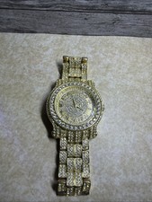 Techno Pave Men's 45mm Iced Out Gold Watch Hip-Hop Bling Music Video - Needs Bat
