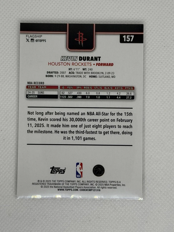 Topps 2025/26 凯文杜兰特球员编号变体卡 157 /7 SSP 🔥🔥🔥🔥 — 第 2/4 张图片