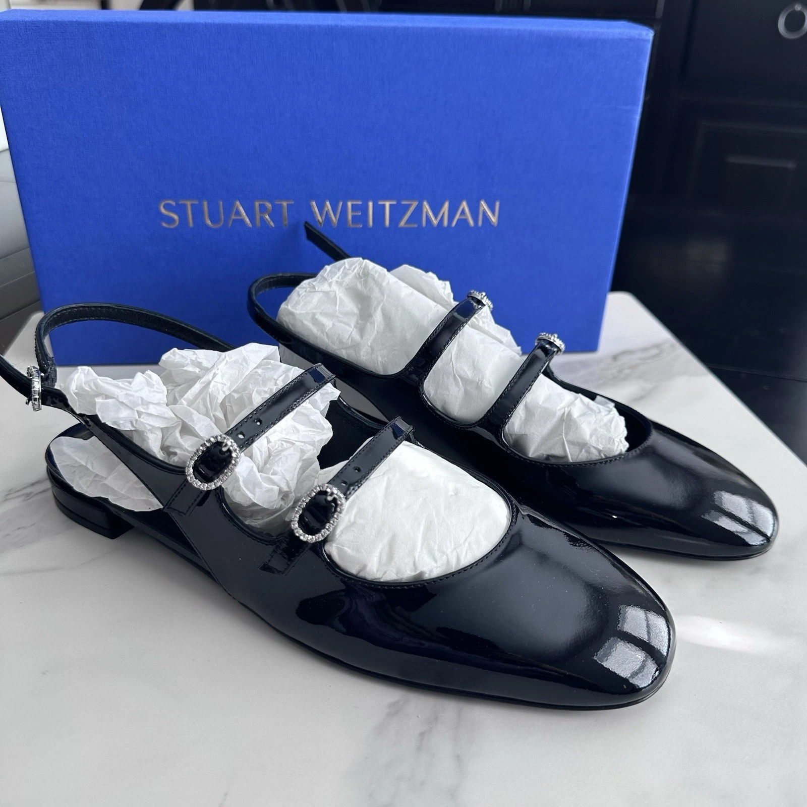 Ballerine Stuart Weitzman Claris MJ nere in pelle EU 38 US 7 5 MSRP $495