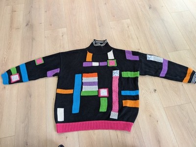 Vintage 1980s Grail Esprit Sport Sweater Size Medium Black Abstract Rare Find!!!