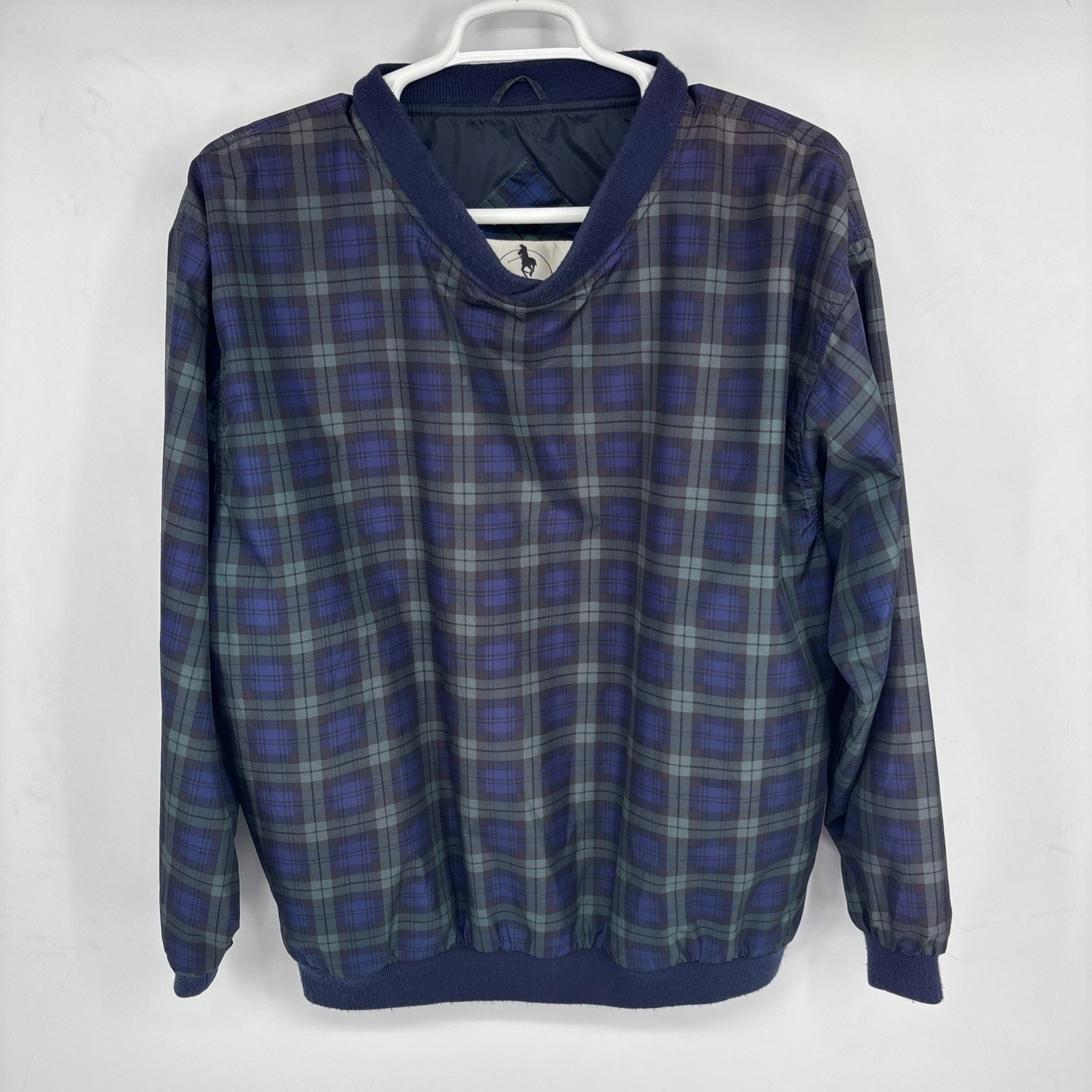 VTG Mens XL Tartan Plaid V Neck Pullover Windbreaker Golfcore Dadcore Preppy 90s