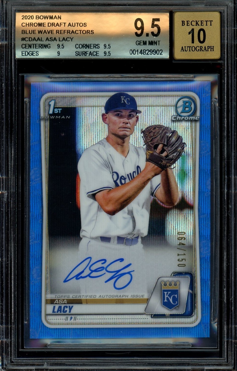 2020 1st Bowman Chrome ~ Asa Lacy ~ Blue Wave Refractor /150 ~ BGS 9.5 ~ Auto
