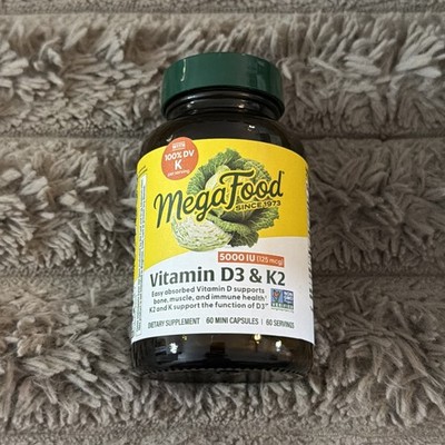 Megafood Vitamin D3 And K2 60 Caps 125 mcg 5000 IU - New/Sealed - 12/2027