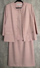 VTG ALFRED DUNNER 2pc Pink Open Bead Jacket ElasticWaist Pock/Flp Skirt Suit S12
