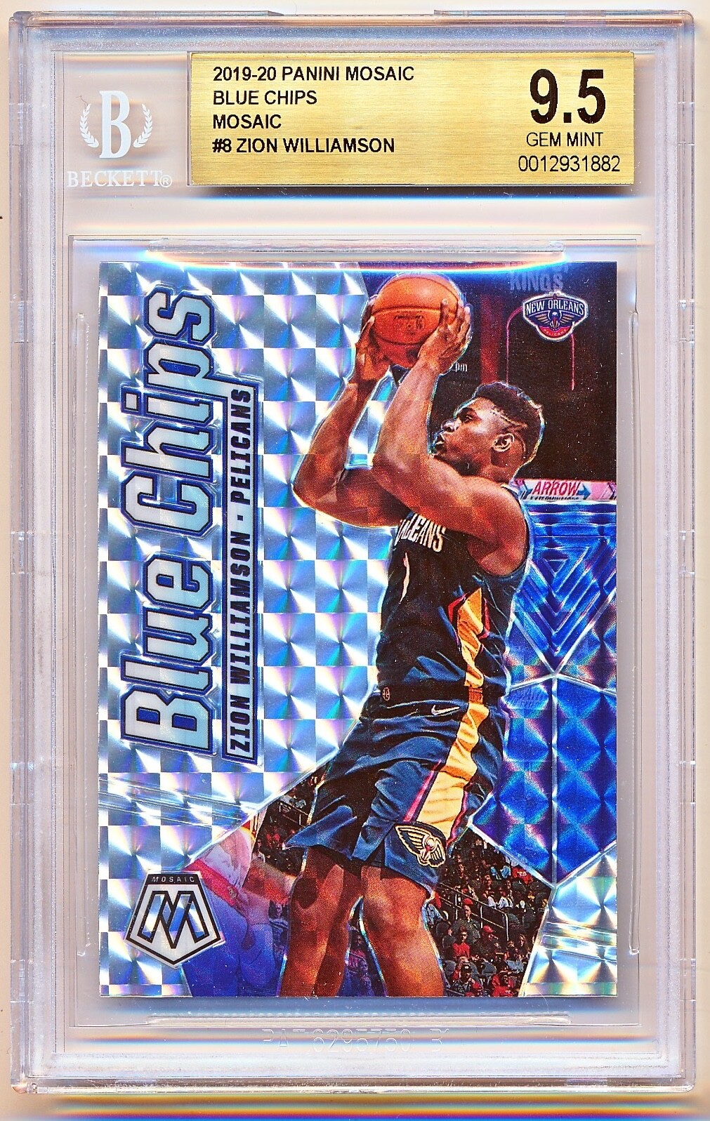 2019-20 Mosaic Zion Williamson Blue Chips Mosaic Rc #8 BGS 9.5 - POP 60