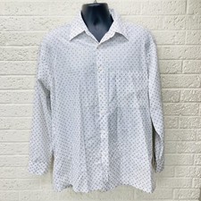 PIERRE CARDIN Sz L 16-16.5 White Long Sleeve Dress Shirt Black Blue VGUC