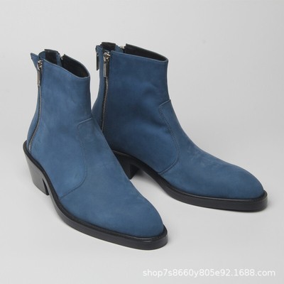 Fashion Mens Suede Leather Chelsea Boots Genuine Leather Side Zipper High  Heeled