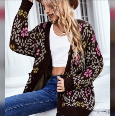 ZARA JACQUARD FLORAL CARDIGAN KNIT SWEATER 9598/230