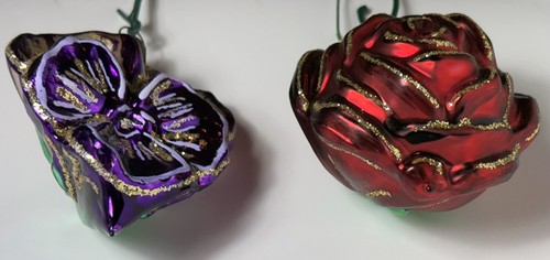 Germany RED ROSE & VIOLET PANSY Flower Ornament Mercury Glass Gold Glitter Lot 2 - Picture 2 of 10