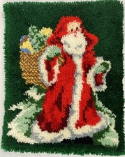 Vintage Latch Hook Rug Wall Hanging Santa with Bag of Toys