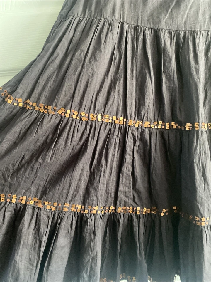 Falda campesina New Direction para mujer marrón con capas festival 100 % algodón grande boho Foto 2 de 4