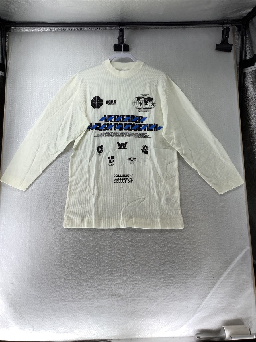 Collusion by Asos T-Shirt Mens White Rib Knit Long Sleeve Logo Tee Size US