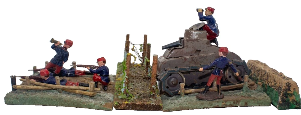 De colección Primera Guerra Mundial "Batalla de Ypres" 6 cm Elastolin Soldiers y tanque "Renault" (c.1936) Foto 2 de 4