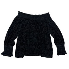 Altar’d State Black Velvet Semi-Sheer Off The Shoulder Blouse Ruffles Size S