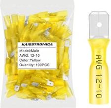 100pcs Yellow Male Spade Connectors 12-10 Gauge Insulated Wire Terminals