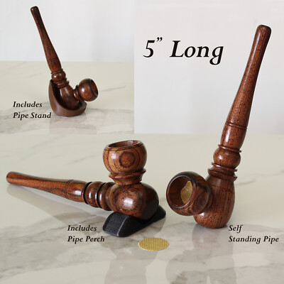 #ad The Bristand BR 5quot; Hand Carved 2 pc Premium Wood Smoking Pipe with Stand amp; Perch $17.17