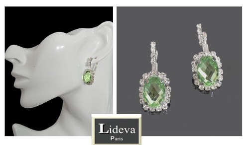 Pendientes Brisur pendientes pedrería cuadrado verde/plata 33 mm novia - Imagen 1 de 1