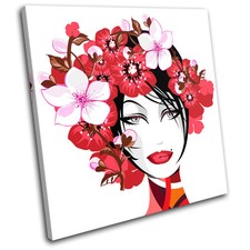Floral Girl Fashion SINGLE CANVAS WALL ART Picture Print VA