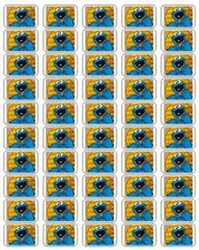 50 Cookie Monster Eating Cookies Envelope Seals / Labels / Stickers, 1" by 1.5"