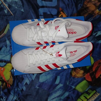 Mens ADIDAS Superstar Shoes IG9367 Cloud White Better Scarlet Cloud White  Sz 11 | eBay
