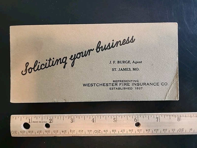St James MO Missouri Insurance Advertisement J F Burge Agent 1940's
