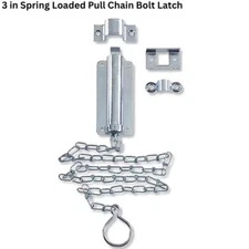 Pull Chain Bolt Latch 3" Zinc Finish Spring Loaded Barn Shed Gate Security
