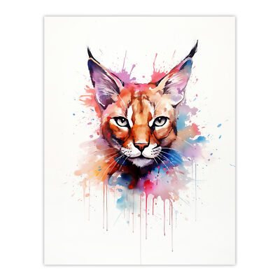 Caracal Katzenliebhaber Geschenk Aquarell Haustier Portrait Gemälde Wandbild Poster Druck