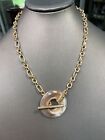 brown swirl pendant gold tone 16” Ladies Necklace Toggle Clasp Front Closure tan