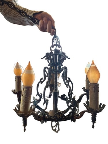 Antique Set Including Matching Chandelier and Hall Fixture RARE - Picture 5 of 7
